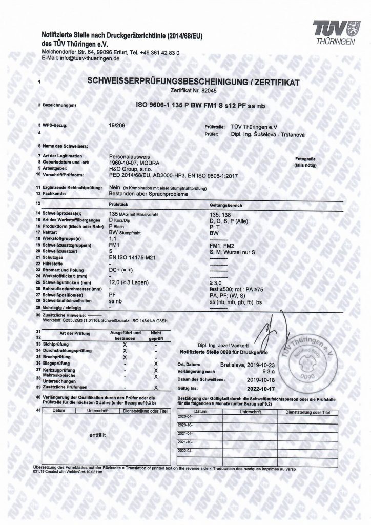 ISO 9606-1 135 P BW FM1 S s12 PF ss nb